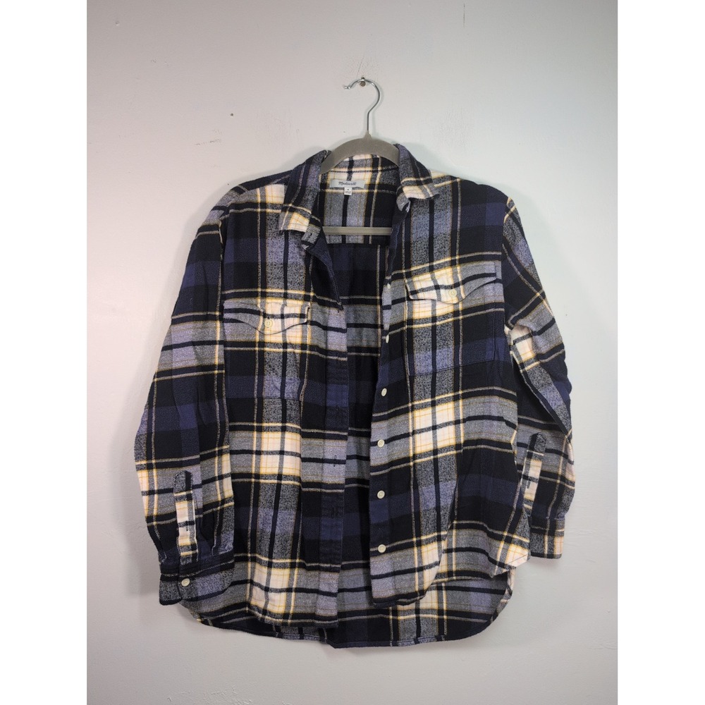Madewell blue white yellow plaid flannel button front shirt medium